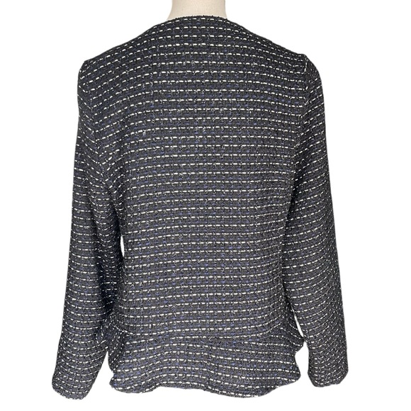 Anthropologie Dolan Black/Blue/Silver Tweed Open Front Peplum Blazer Jacket (L) - Picture 7 of 14